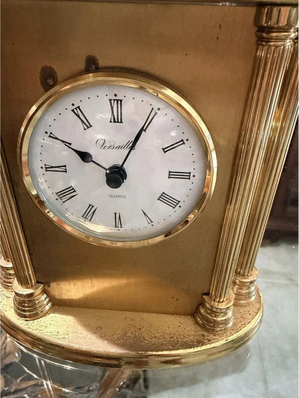 Versailles Quartz Desk Clock Gold Metal Finish Roman Numerals Analog 12-Hour